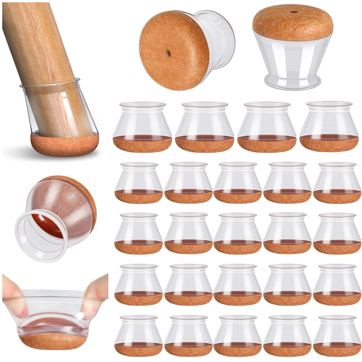 PISAO chair leg protector cap on hardwood floors prevents scratches.