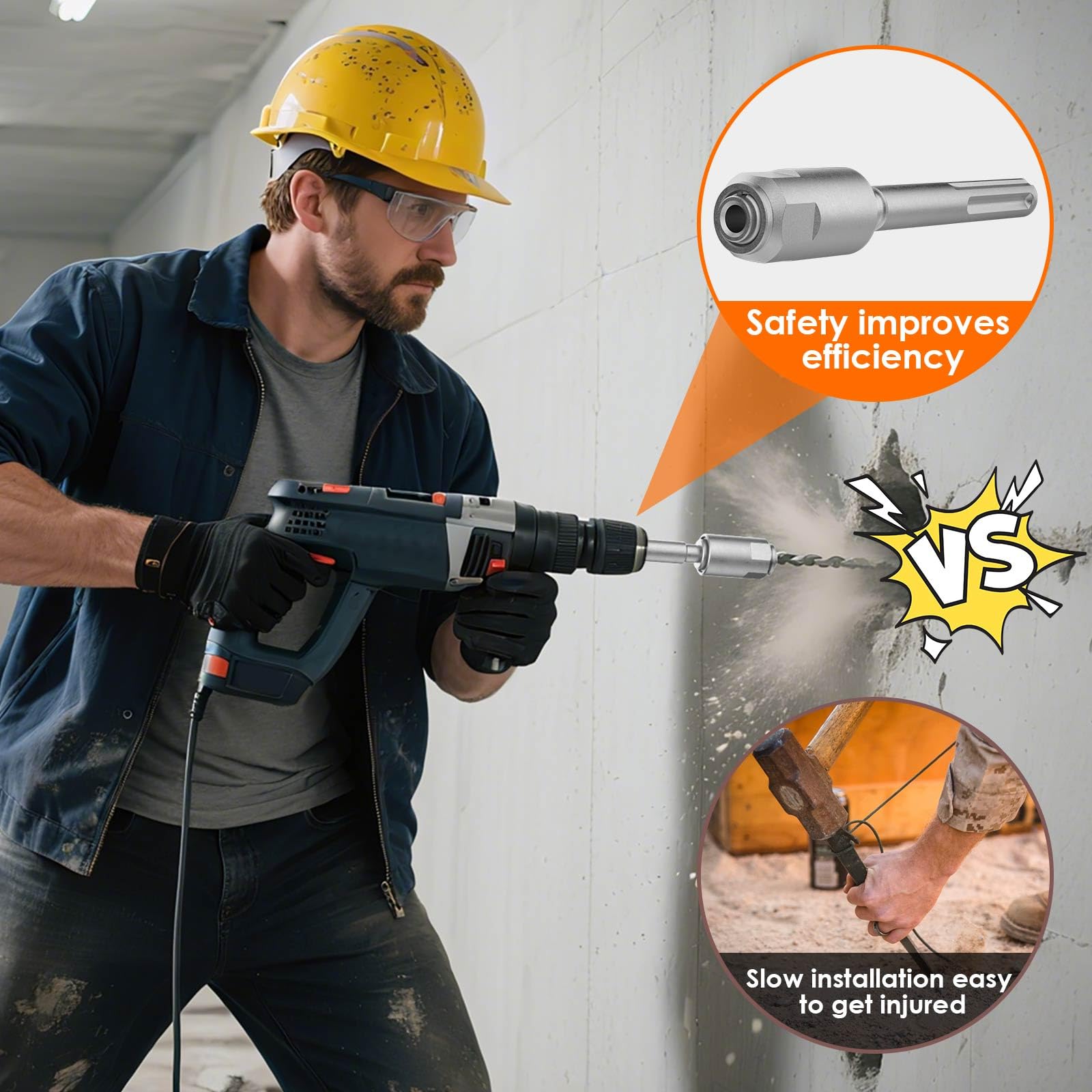 Pisman adapter in use on a rotary hammer drill