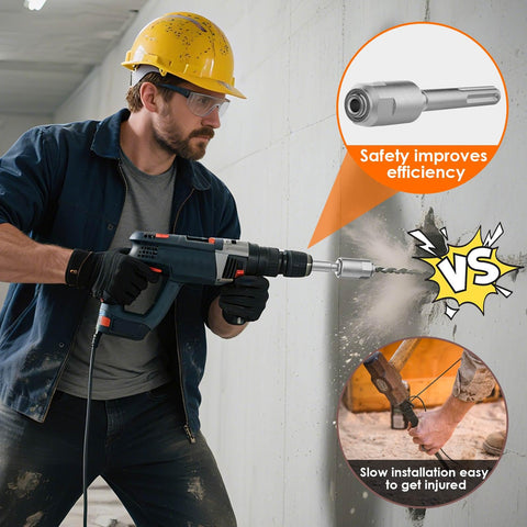 Pisman adapter in use on a rotary hammer drill