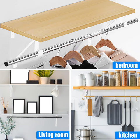Pisman white closet rod support with cohesive finish for tidy storage