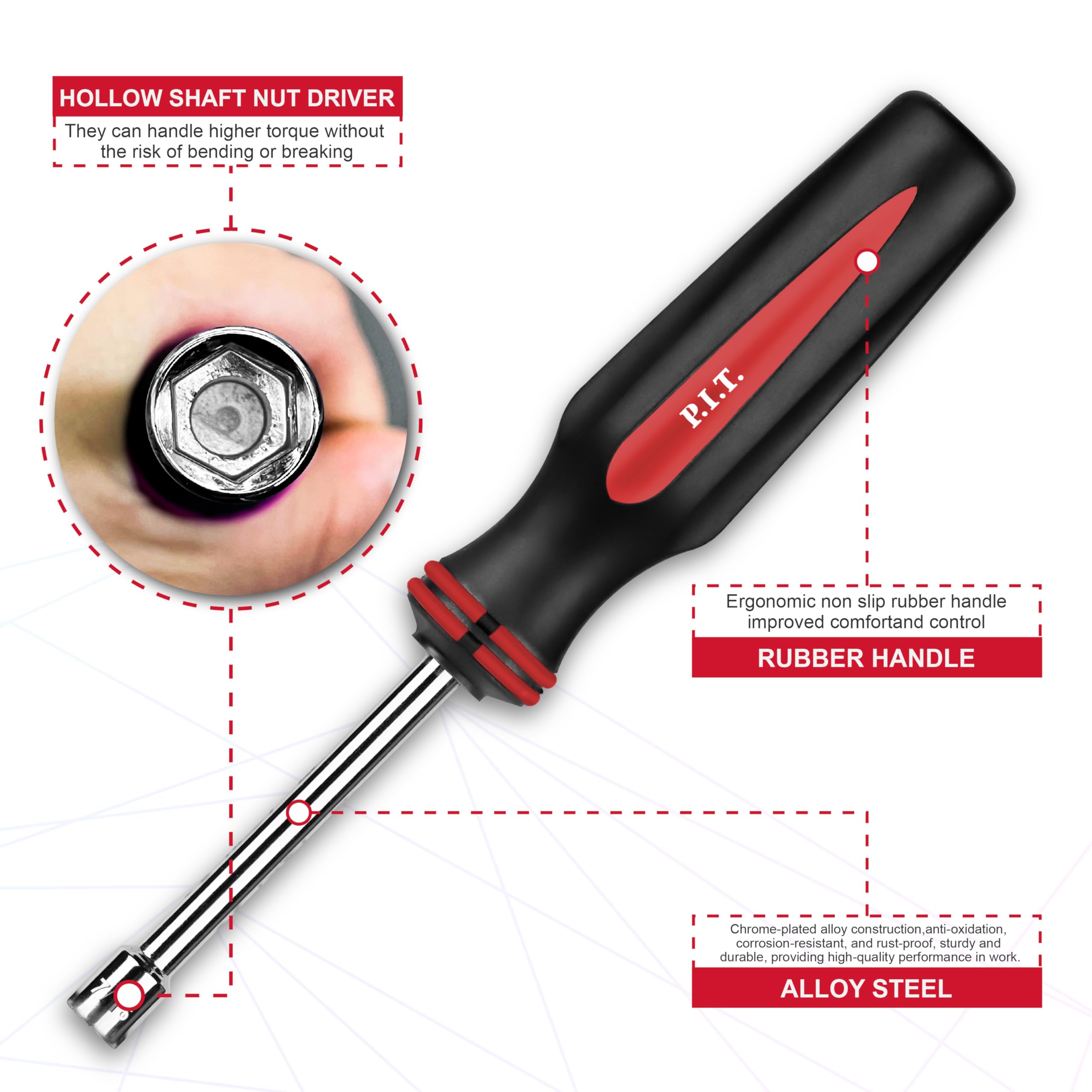Chrome-plated alloy construction offers durability for heavy duty use.