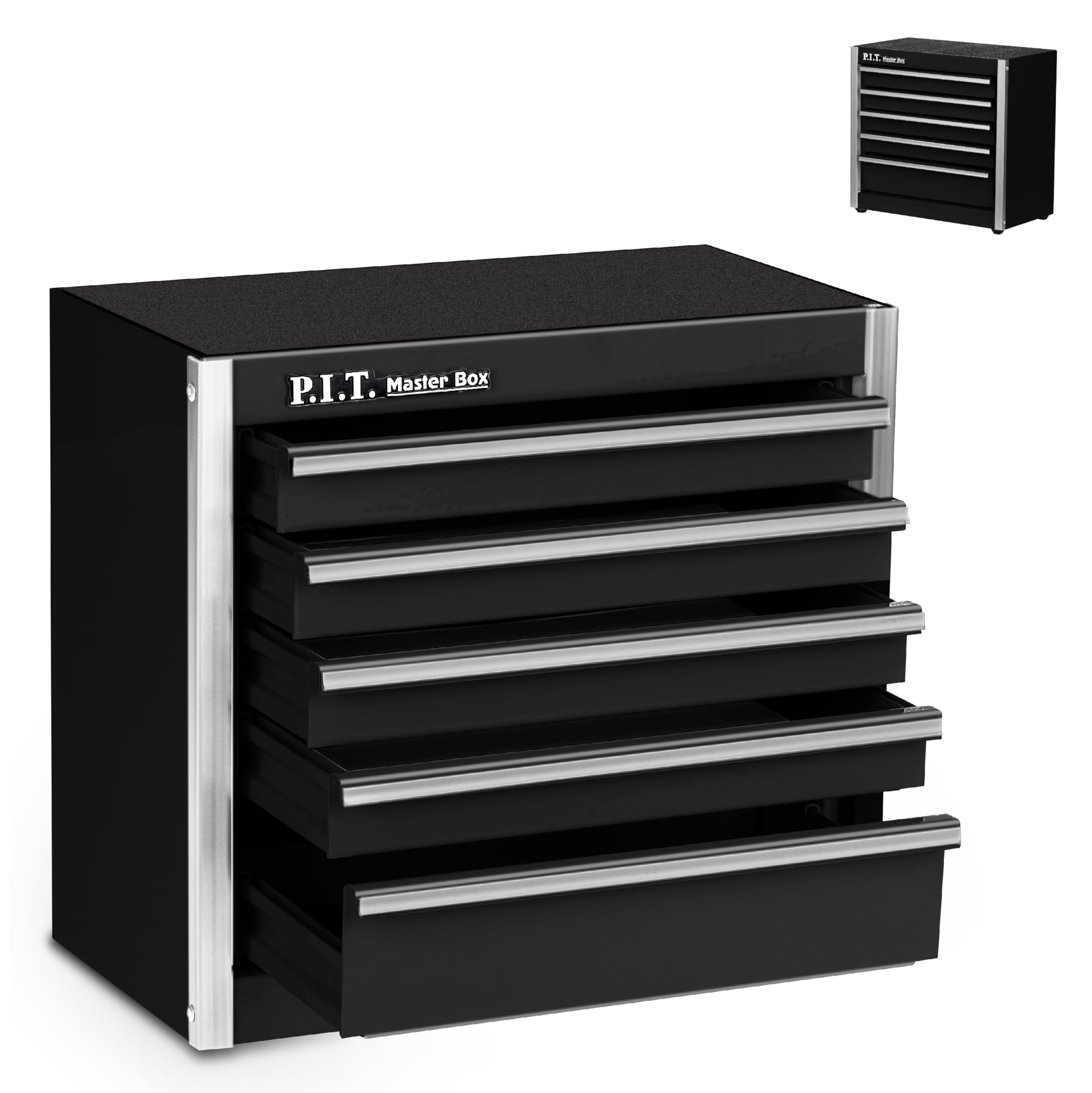P.I.T. Mini Black Tool Box with five drawers for quick access to small tools
