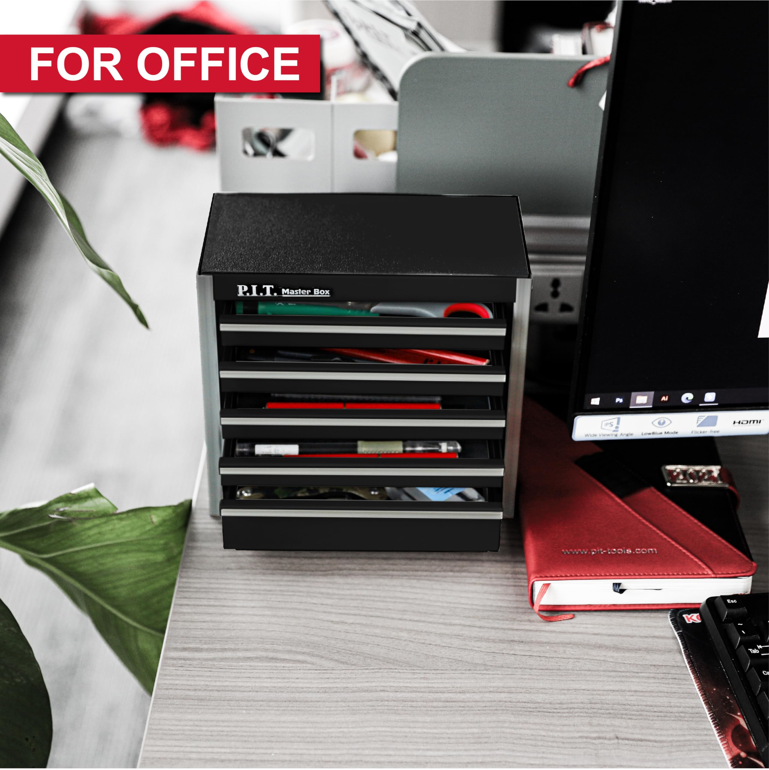 P.I.T. Mini Black Tool Box anti-slip pads keep it stable on surfaces