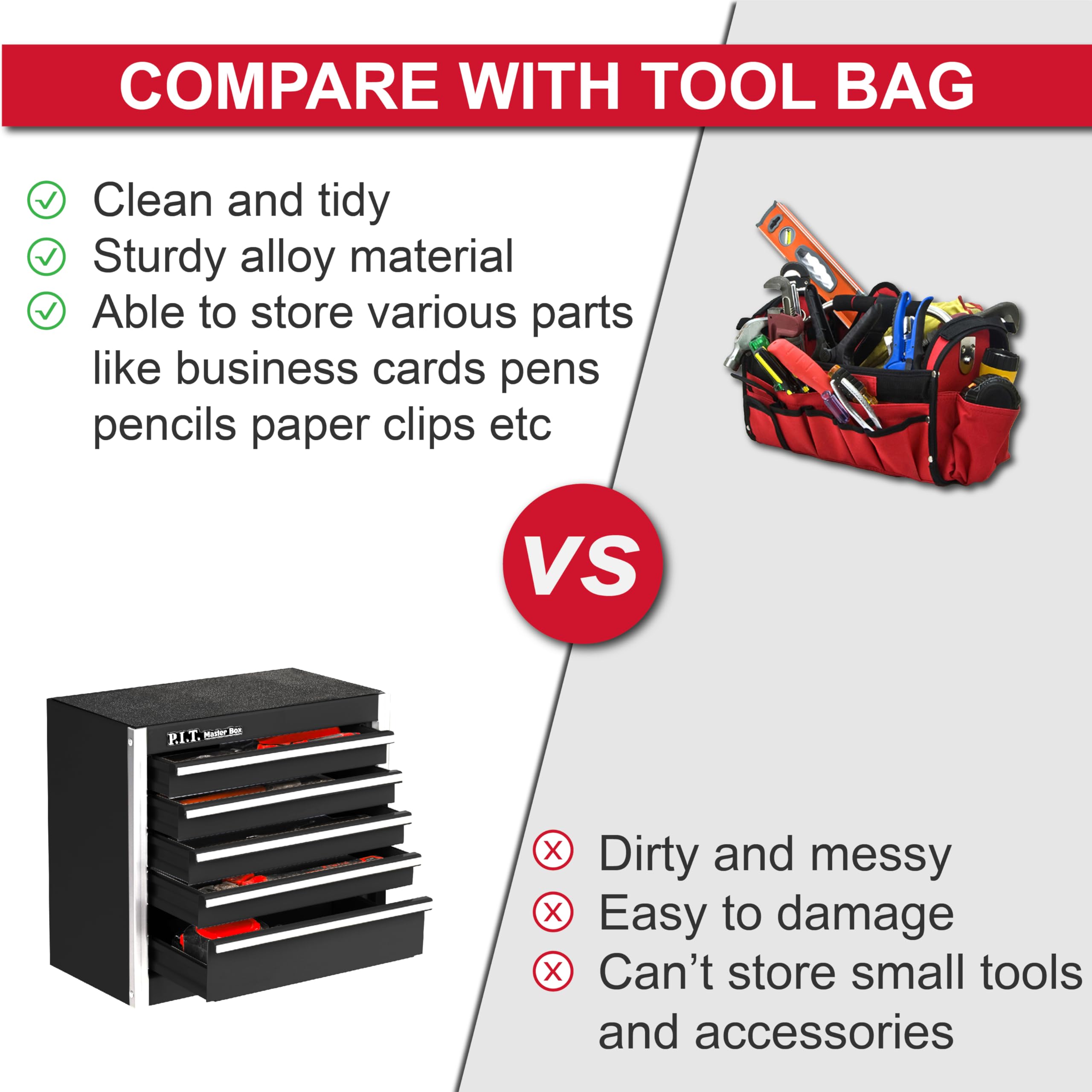 P.I.T. Mini Black Tool Box powder-coated finish resists scratches and stains