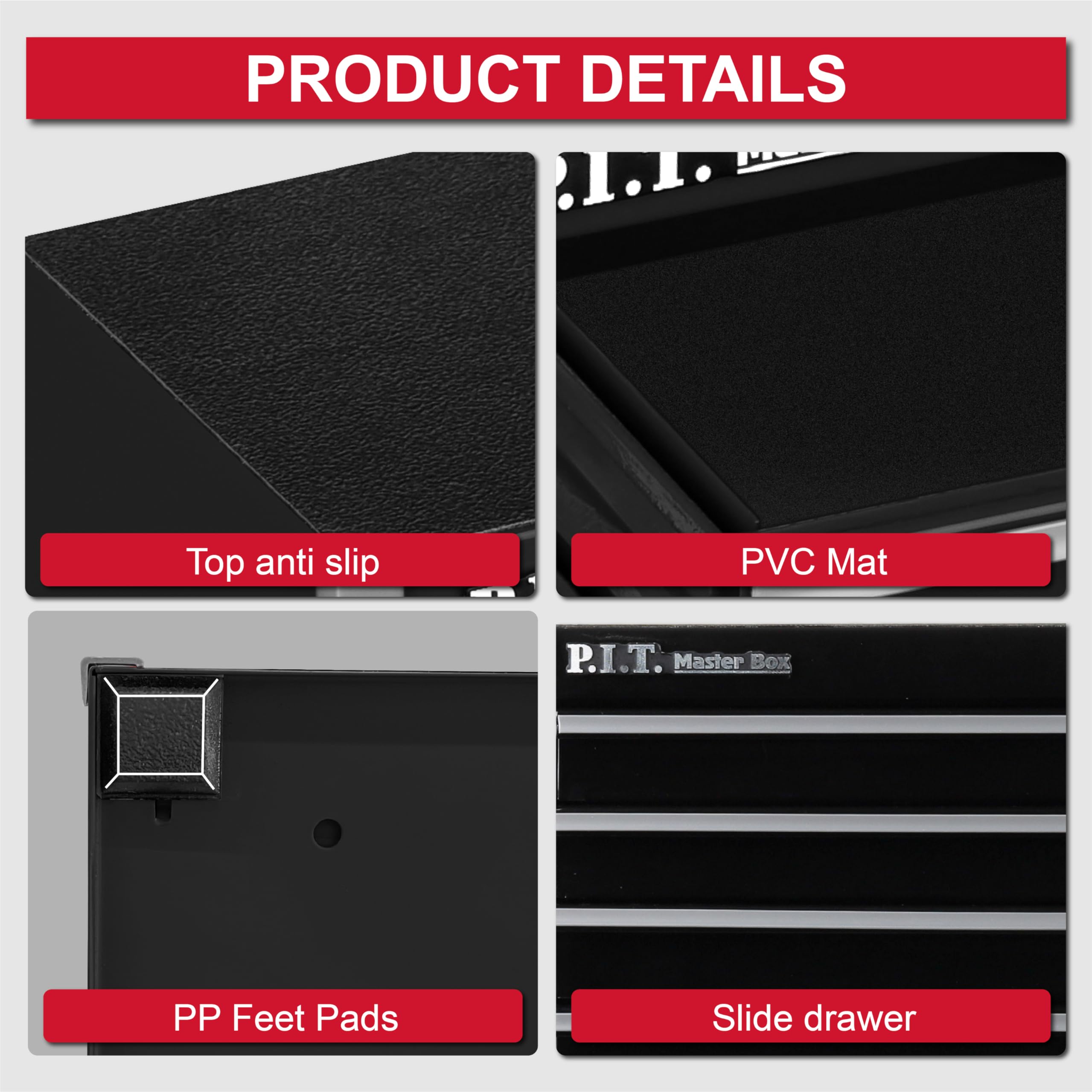 P.I.T. Mini Black Tool Box steel construction for durability