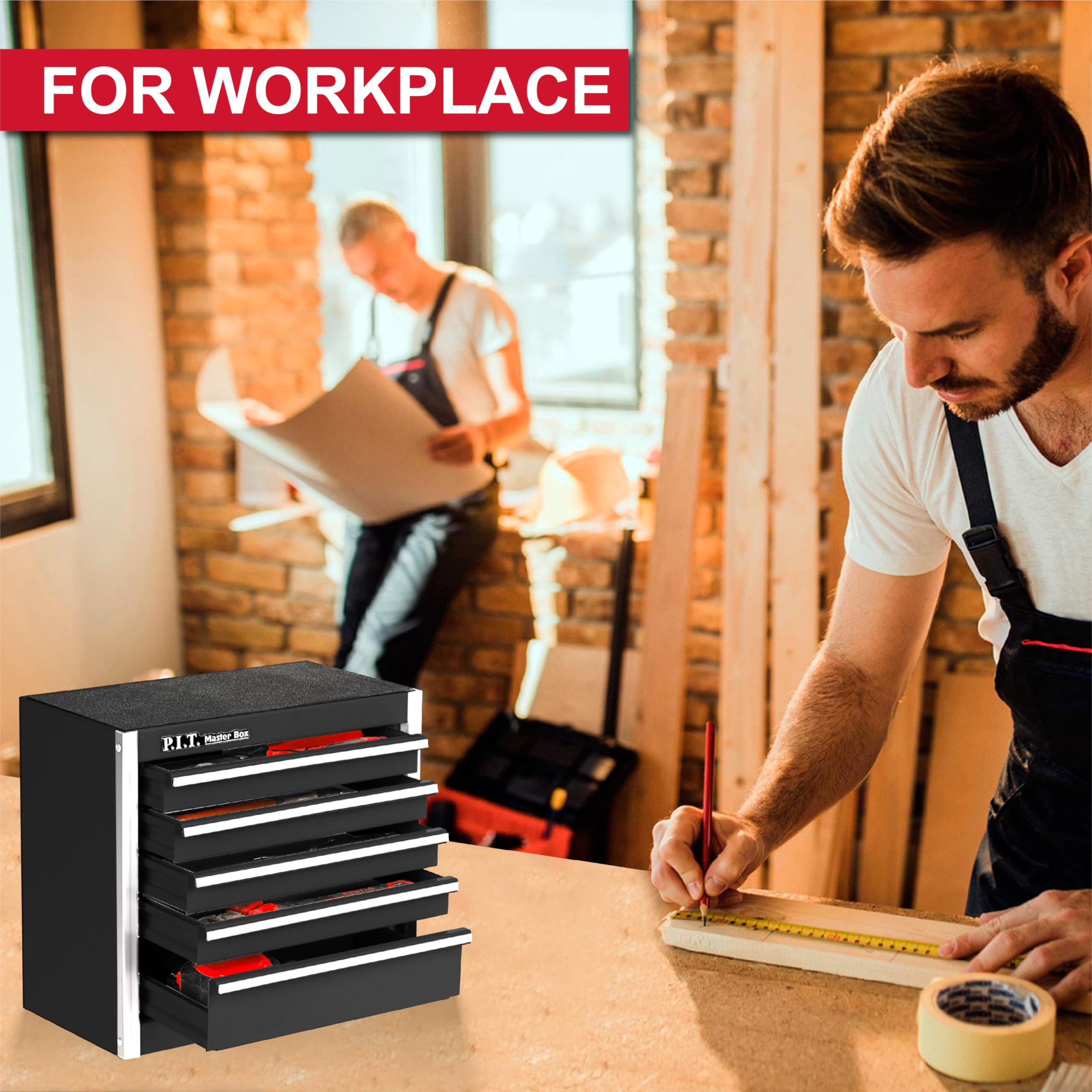 P.I.T. Mini Black Tool Box top chest compatibility for flexible configurations