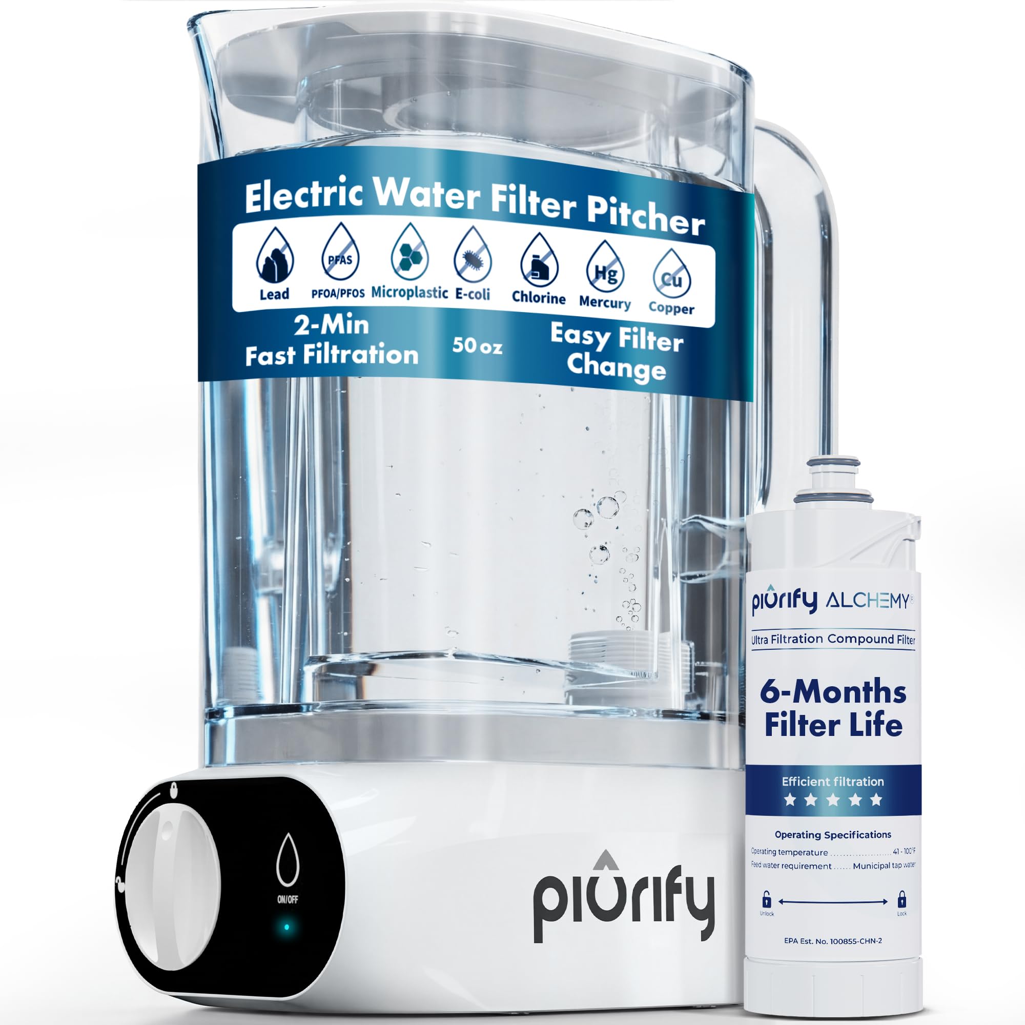 PIURIFY Compact 50oz front view, space-saving design ideal for crowded countertops.