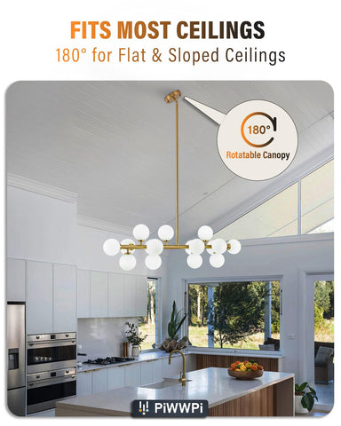 PiWWPi kitchen island setting shows versatile lighting for dining and cooking.