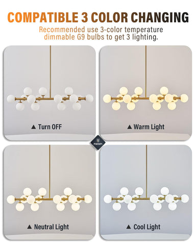 PiWWPi 16 G9 bulbs compatibility visual emphasizes dimmable lighting.