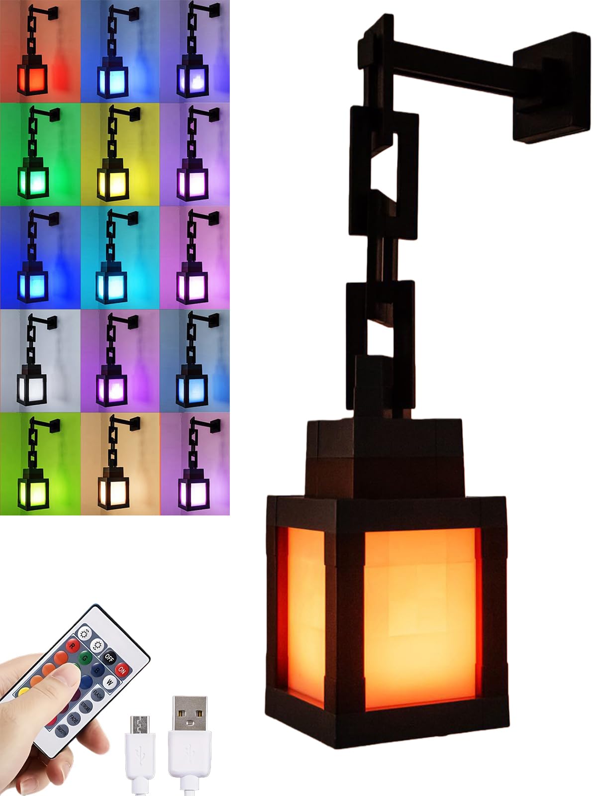 Pixelated Lantern night light with remote for easy color changes and ambience