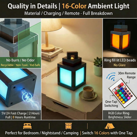 Pixelated Lantern table decor enhances gaming room ambience