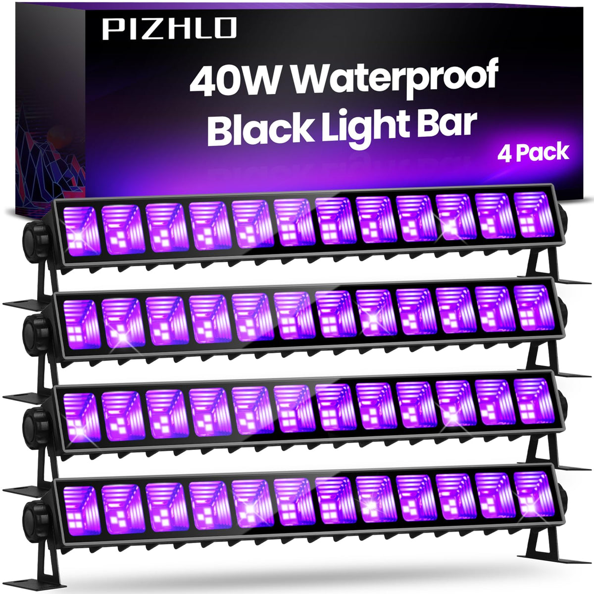 PIZHLO 40W blacklight bar for outdoor use with wide 24x24 ft glow