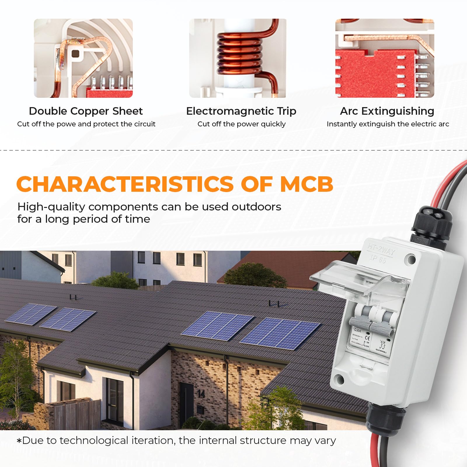 Pjerjzn solar panel disconnect switch side closeup highlights sturdy build and accessible handle.