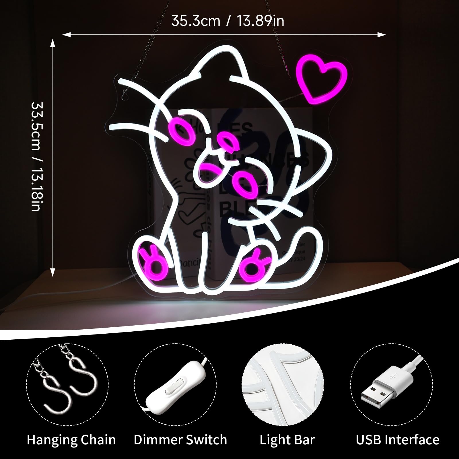 Pkshfja cat neon sign silicone tubes glow softly for intimate party lighting