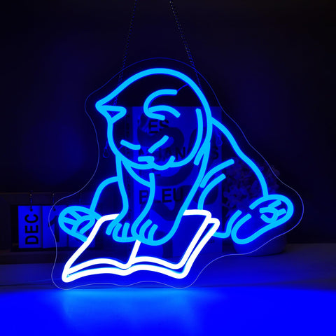 Pkshfja Cat Reading Book neon sign glows softly for cozy wall decor