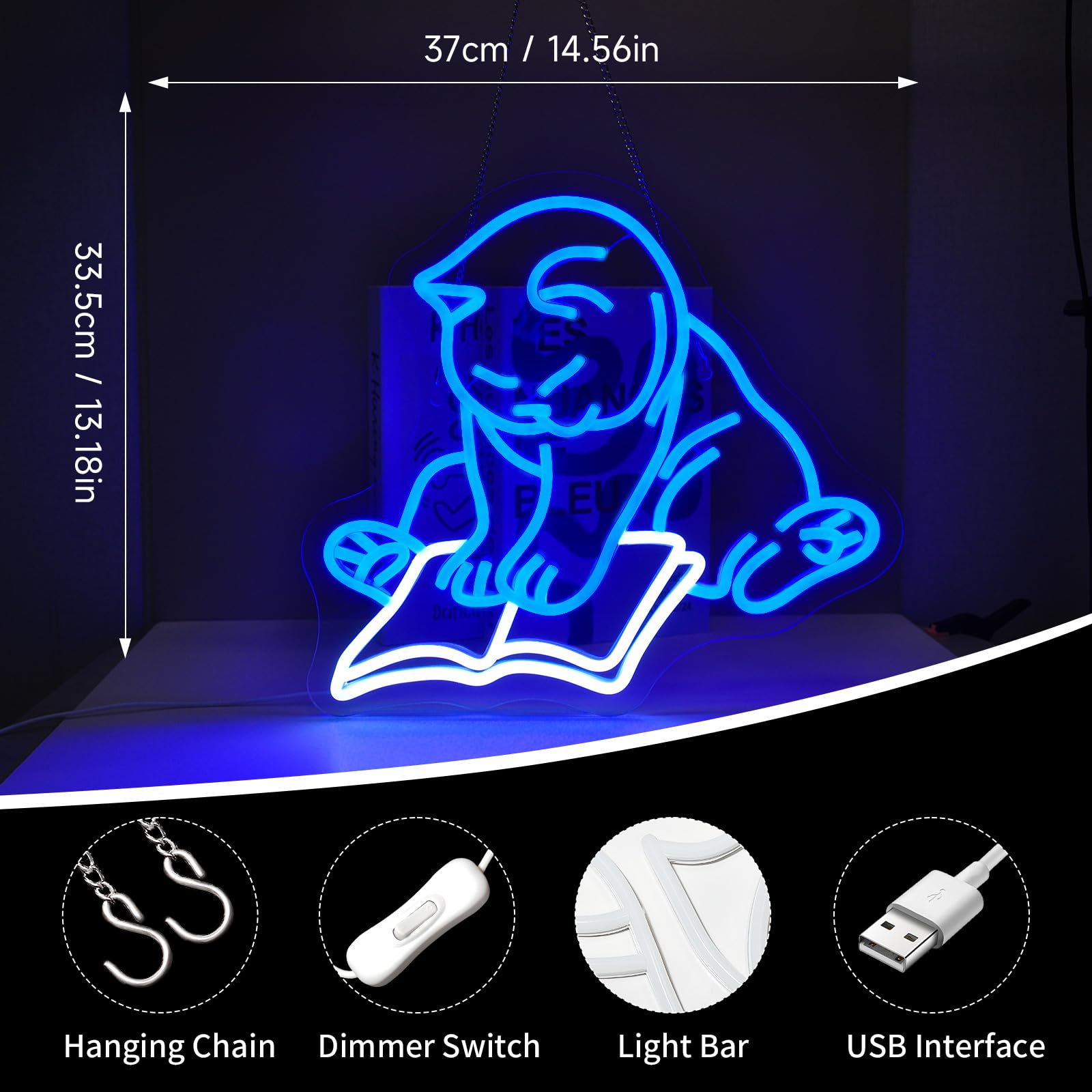 Pkshfja Cat Reading Book neon sign brightens living room walls with warm ambience