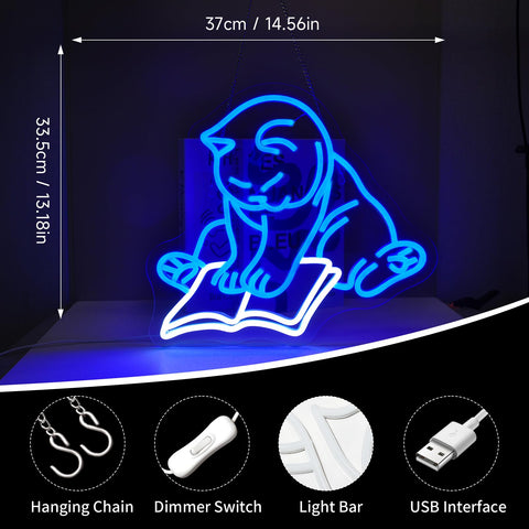Pkshfja Cat Reading Book neon sign brightens living room walls with warm ambience