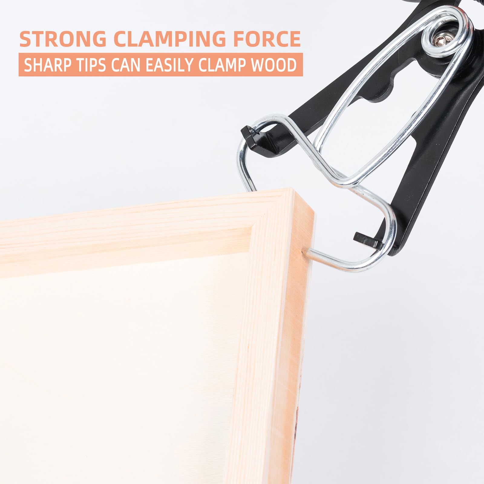 PLATATO miter clamps used in woodworking projects to hold joints firmly.