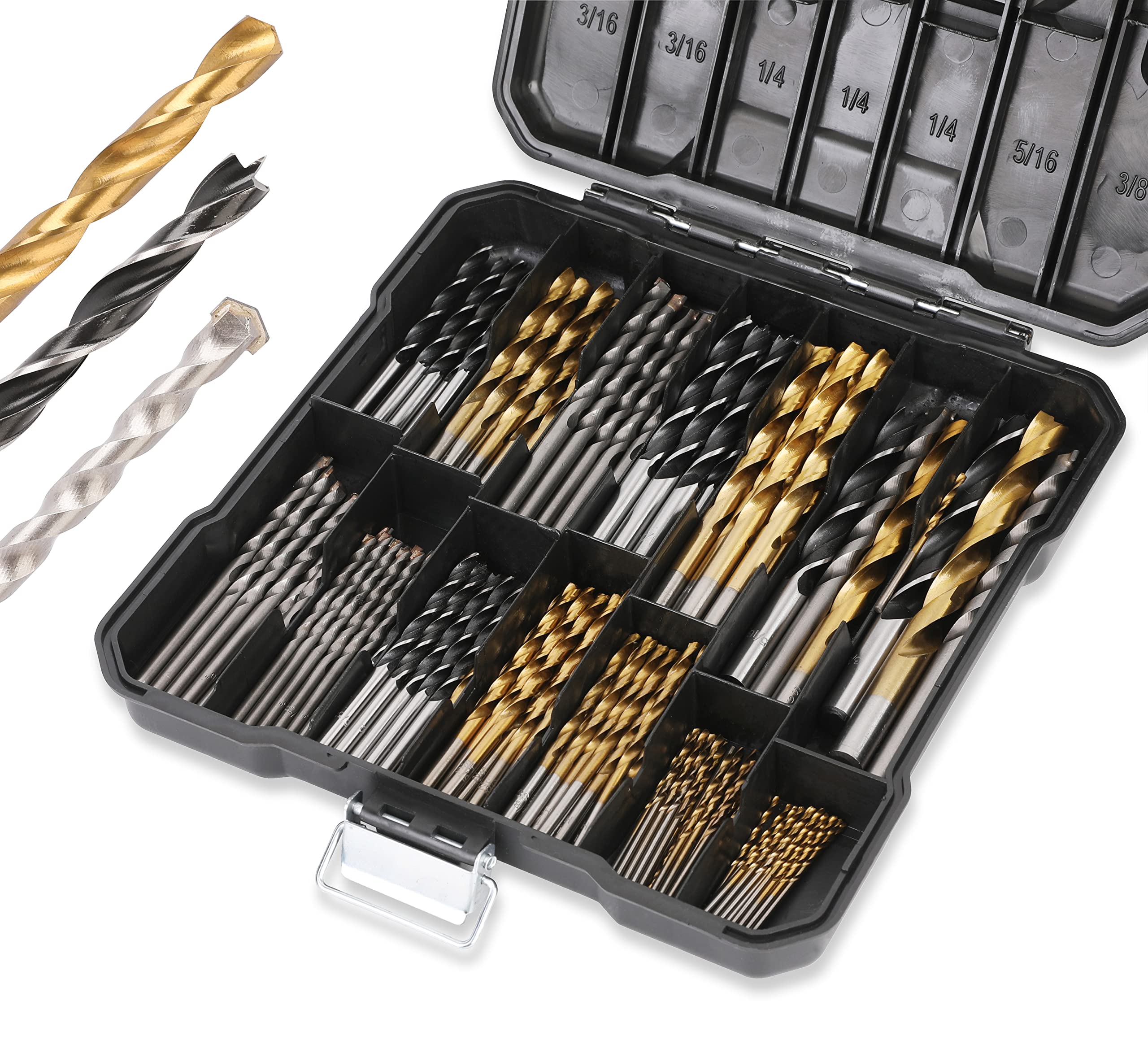 PLATINUMEDGE 140pc drill bits set with titanium twist bits for versatile drilling