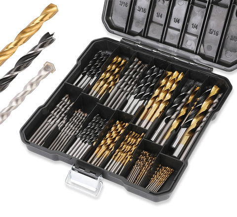 PLATINUMEDGE 140pc drill bits set with titanium twist bits for versatile drilling