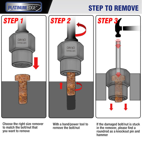 PLATINUMEDGE rust-damaged nut remover in action supports appliance and vehicle repairs.