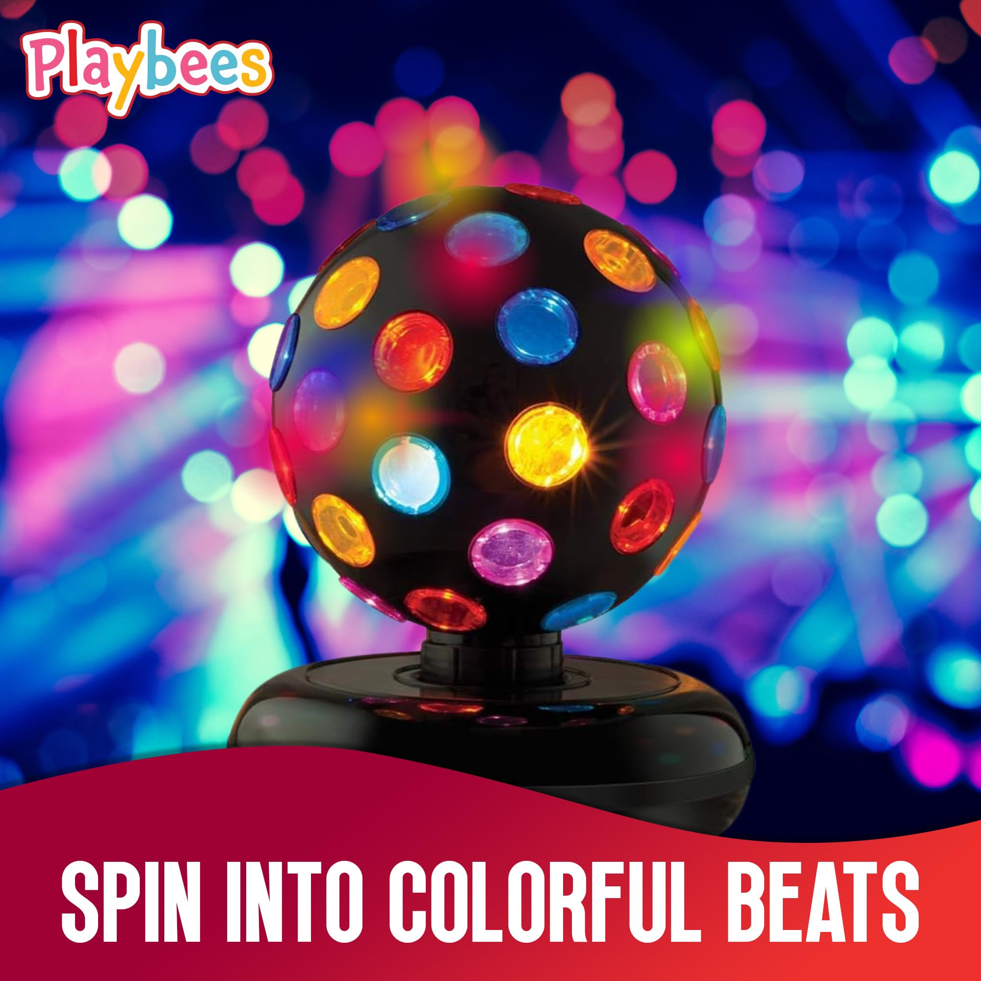Playbees disco ball spinner showcases shimmering reflections for photos and videos.