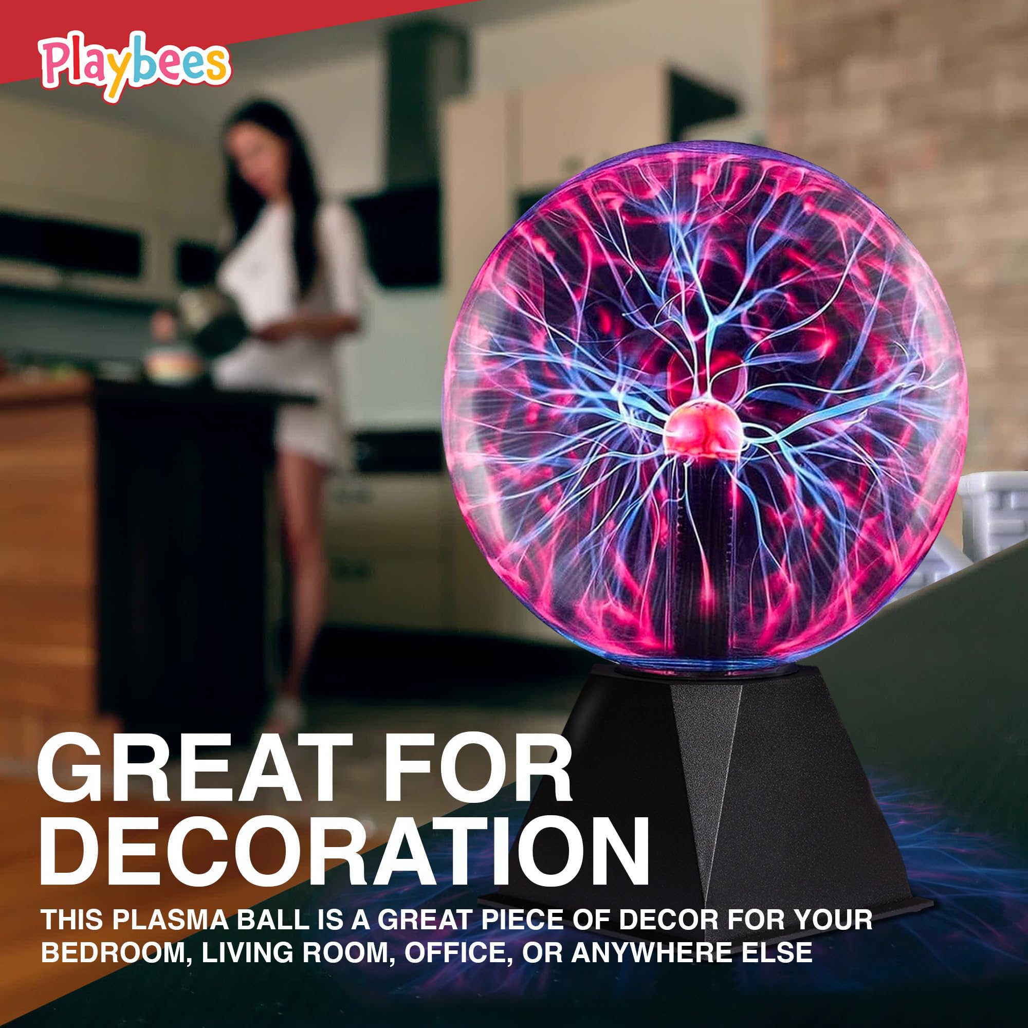 Playbees plasma ball demonstrates electromagnetic effects inside a safe globe.