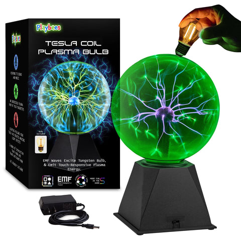 Playbees Green Plasma Ball 7-Inch globe glowing with vibrant lightning for parties