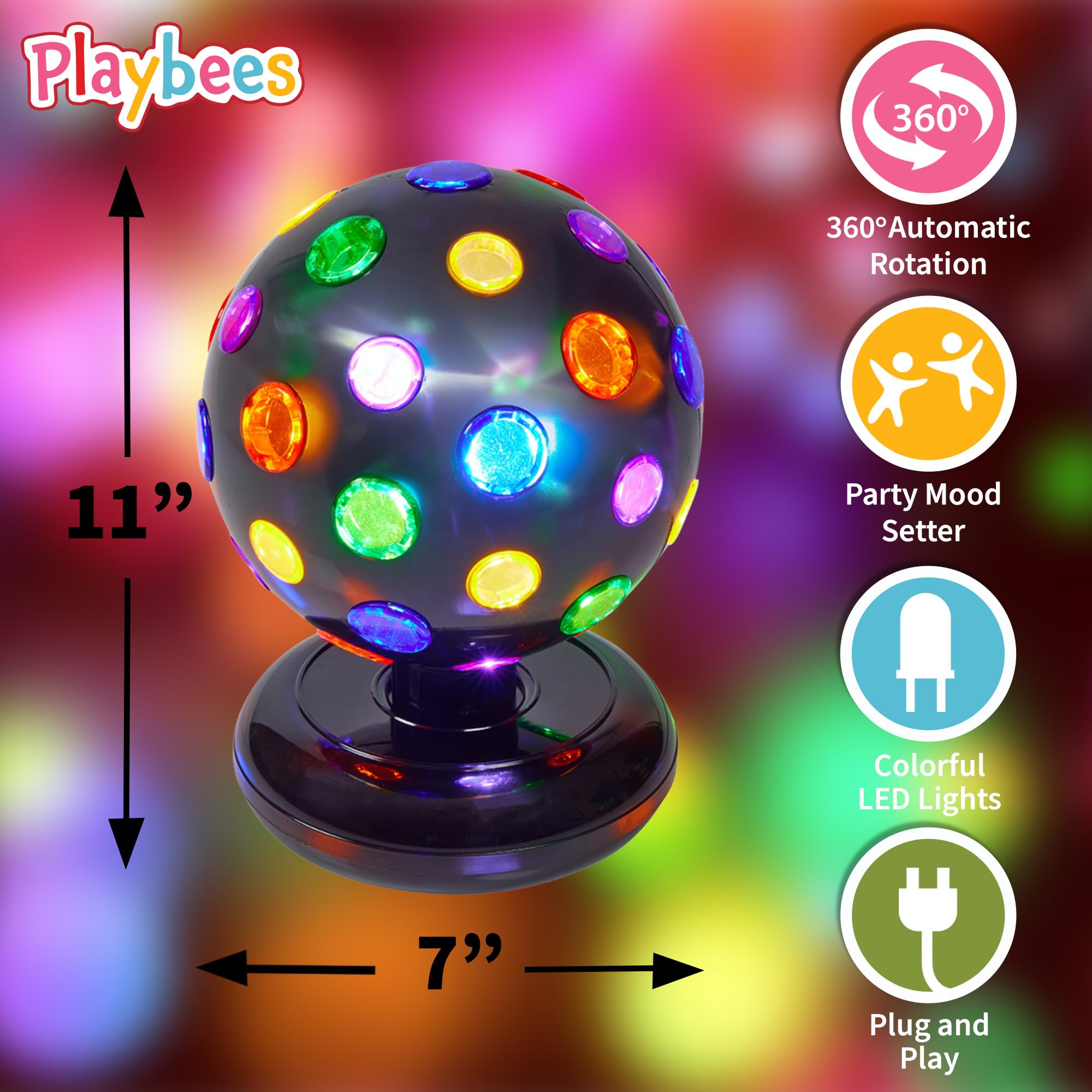 Playbees LED disco ball lighting up venues with colorful motion.