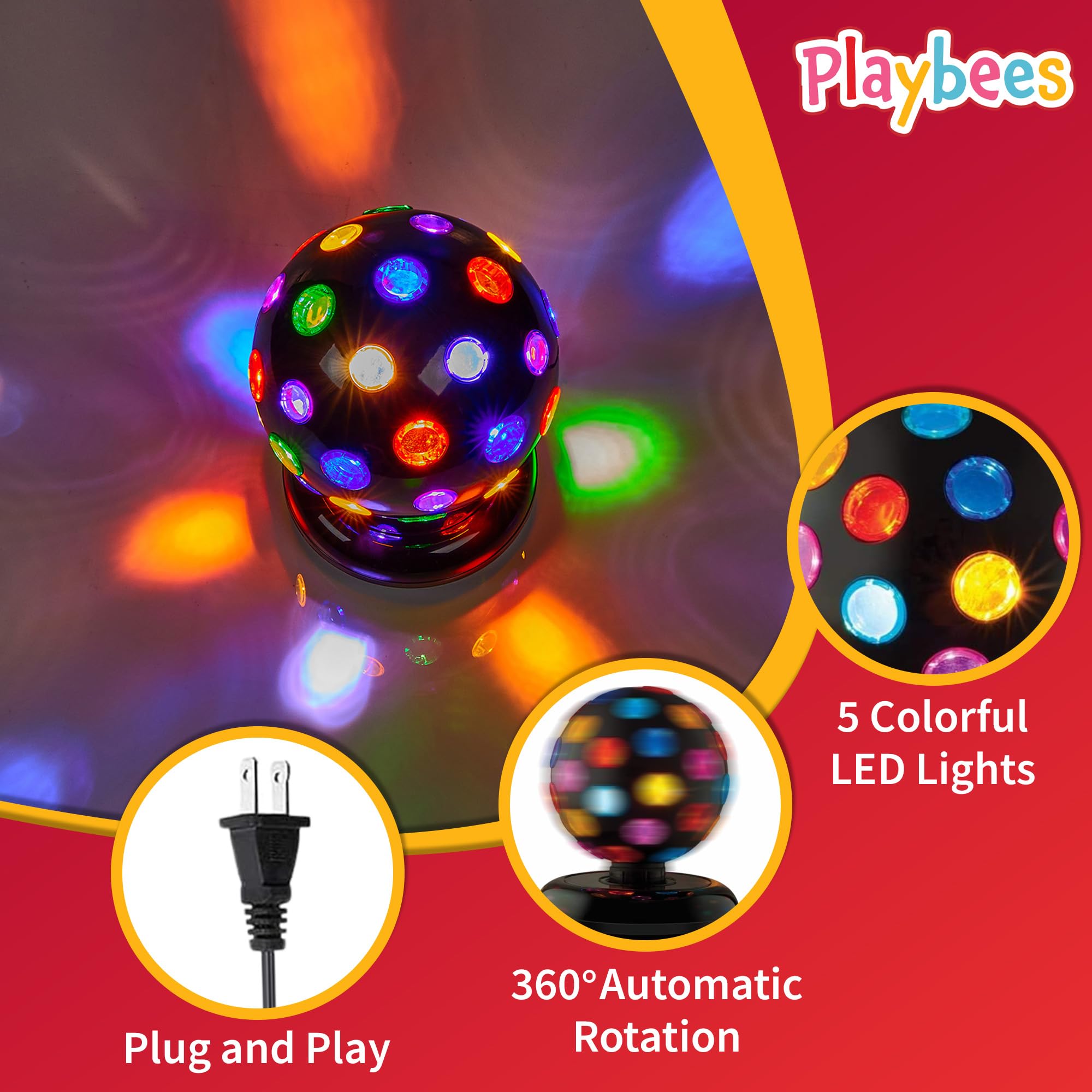 Playbees motorized disco ball rotates smoothly for continuous party ambiance.