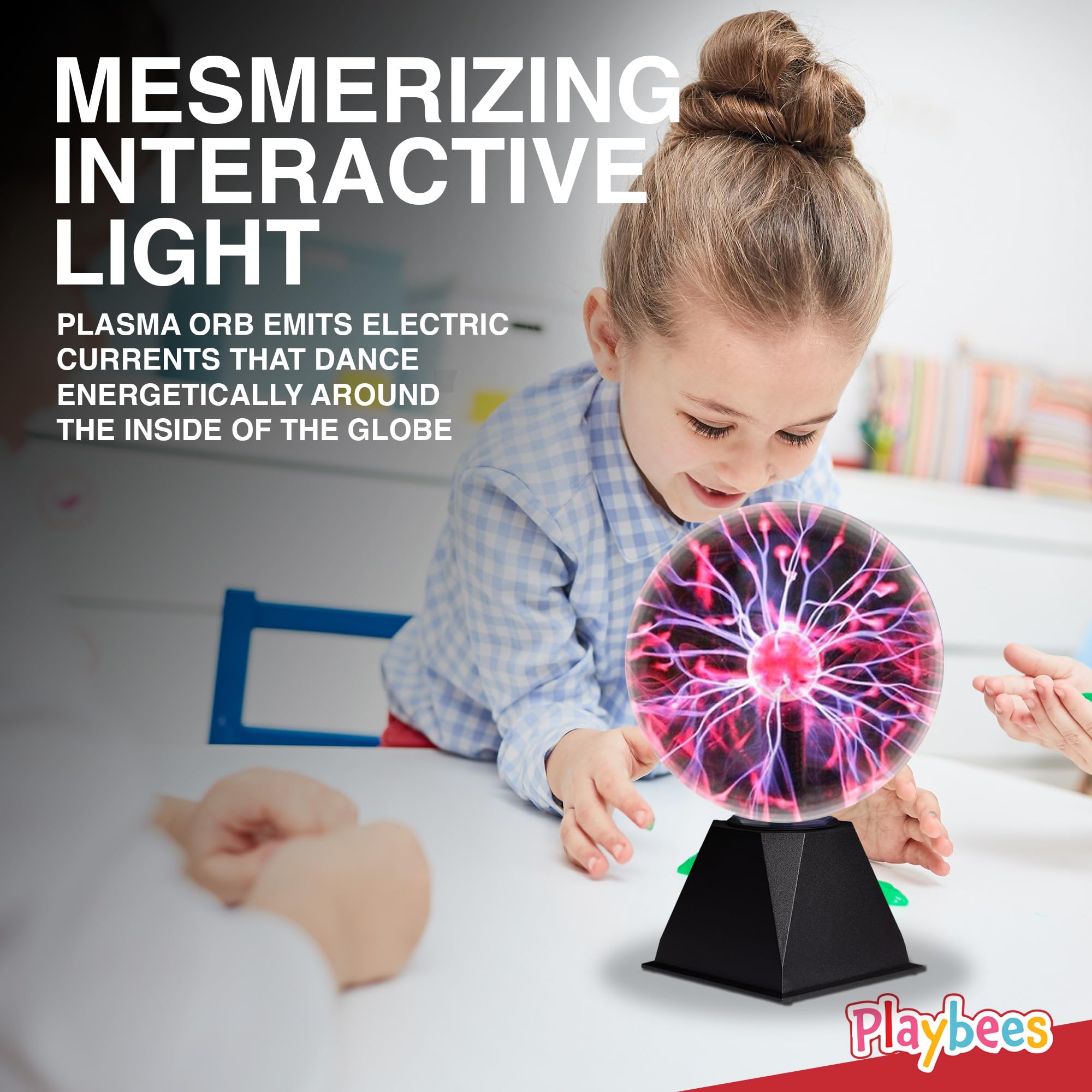 Playbees plasma ball radiates dynamic colors for ambient room lighting.