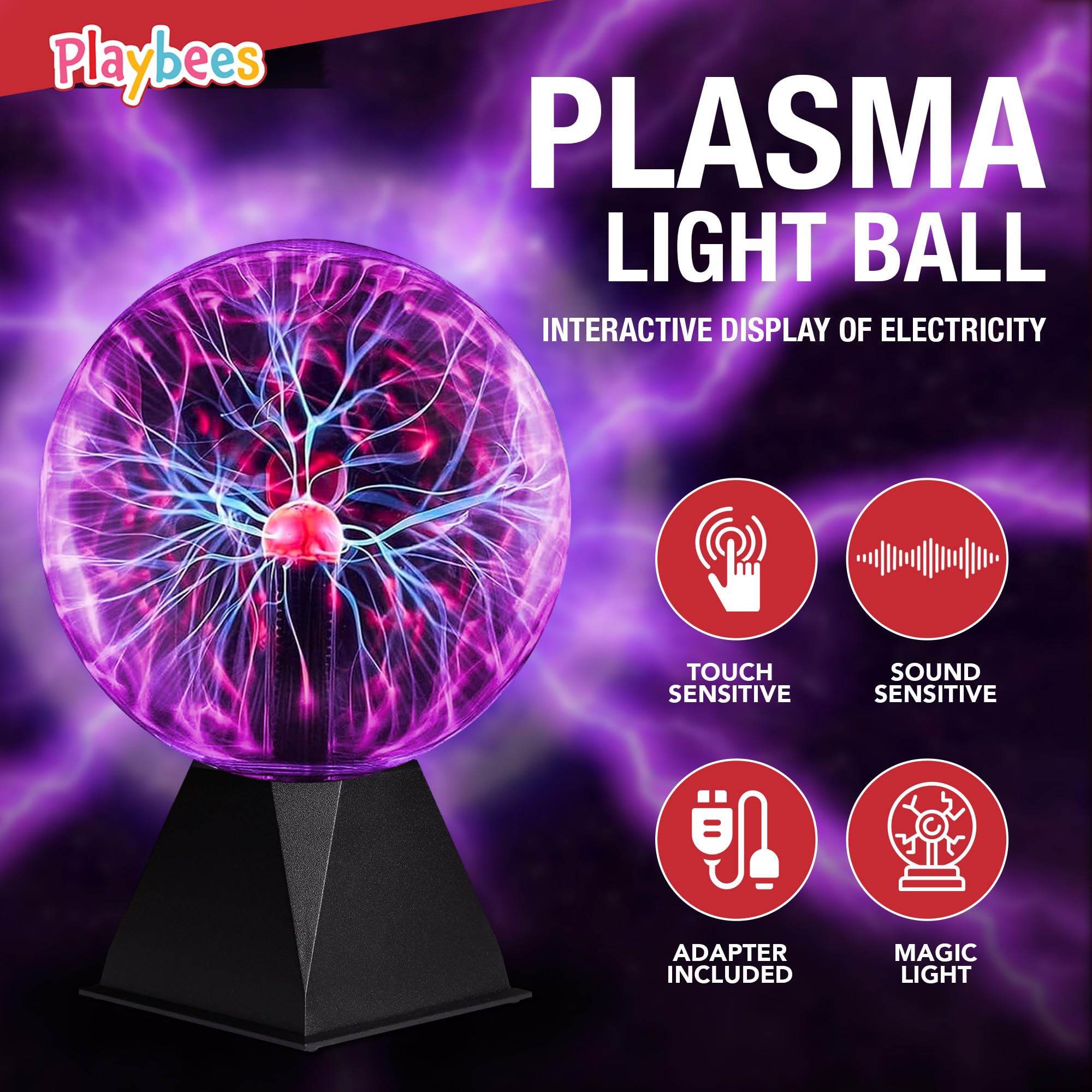 Playbees Plasma Ball sound reactive mode responds to audio with vivid flashes