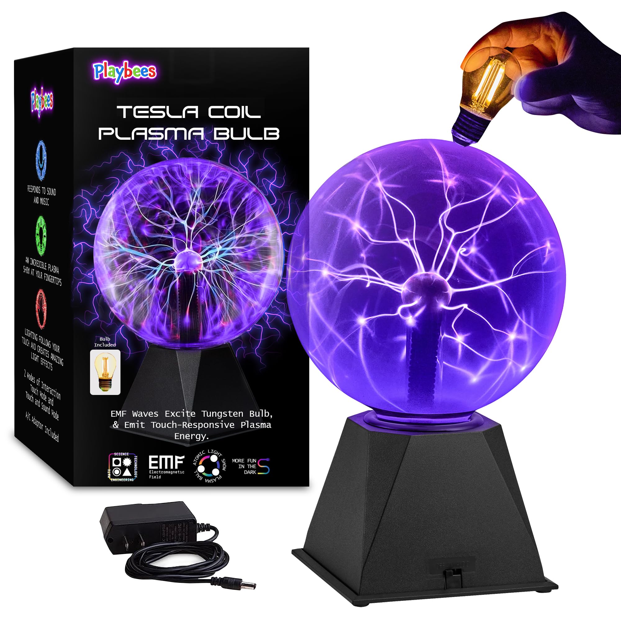 Playbees Purple Plasma Ball 7-inch globe glows with dynamic colors for party vibes