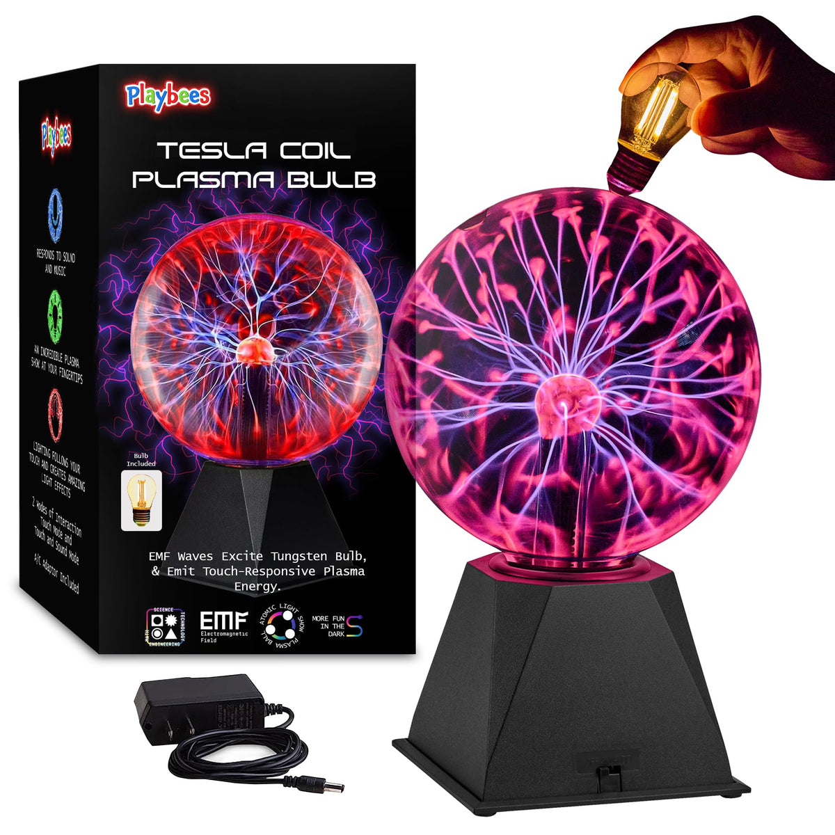 Playbees Red Plasma Ball 7 Inch Globe glows with mesmerizing plasma for party decor.