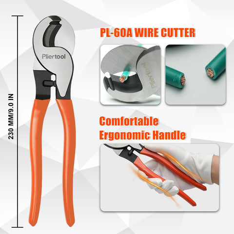 Pliertool cable cutter delivering clean, straight cuts on copper conductors.
