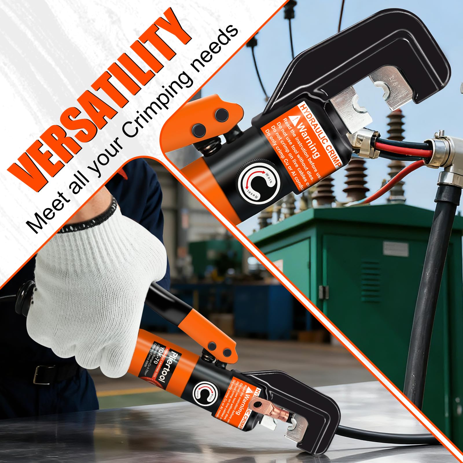 Pliertool compact-design crimper enables easy on-site storage.