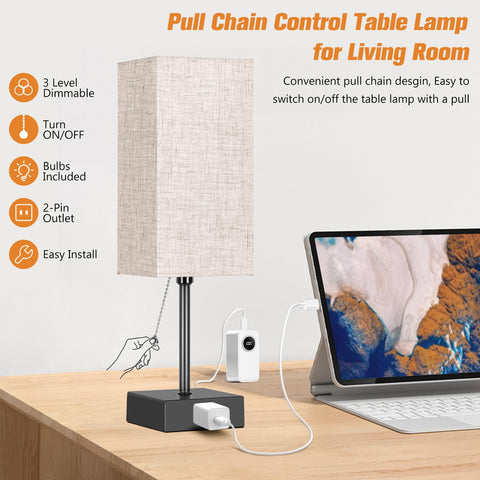 PLMMY lamps include AC outlet for convenient device charging.