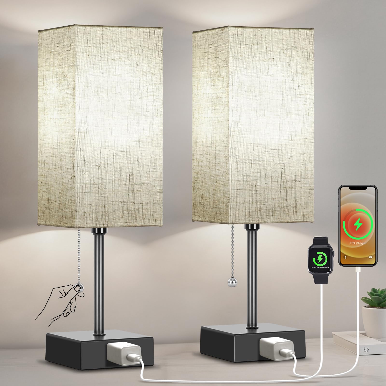 PLMMY table lamp two-pack with sturdy metal base for modern décor.