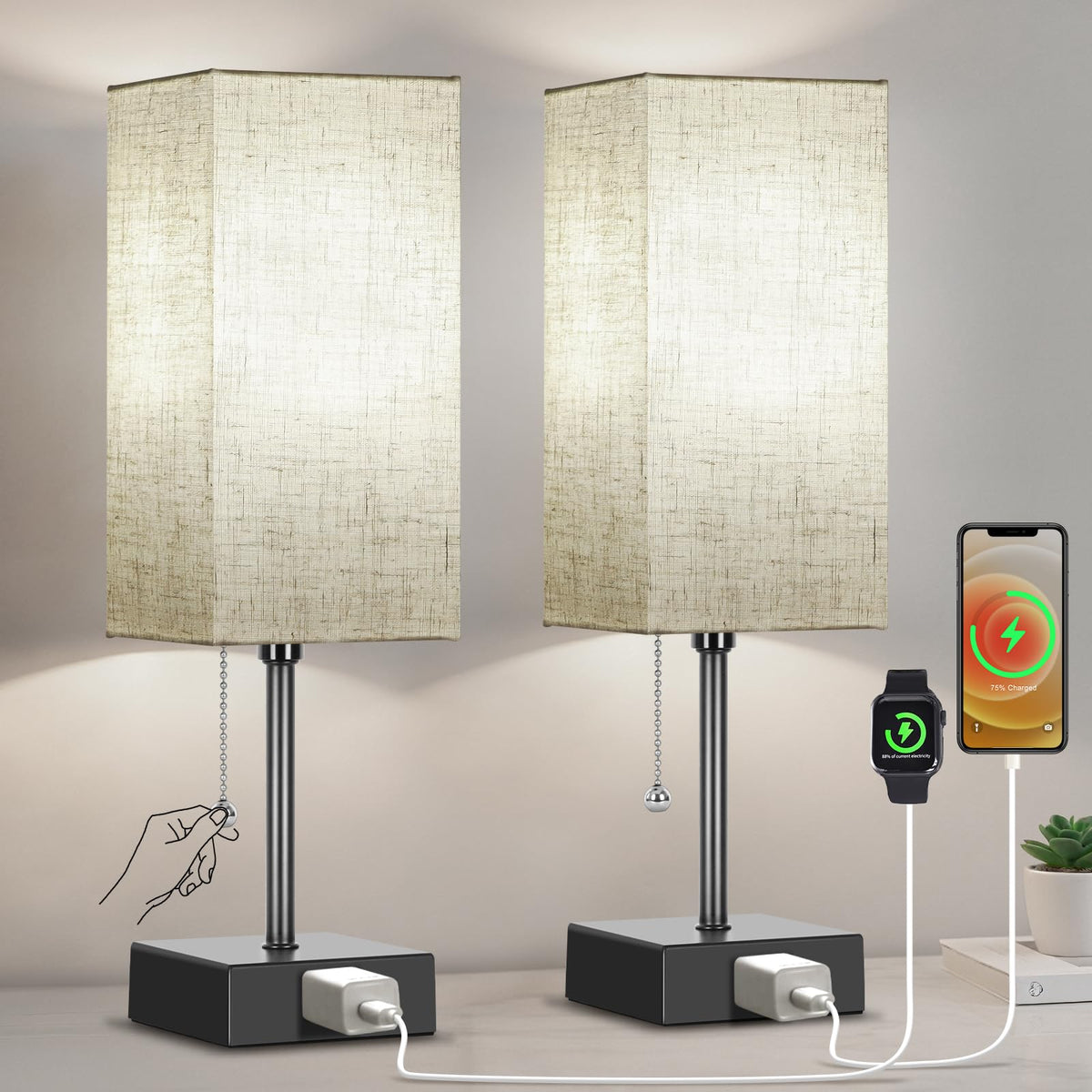 PLMMY table lamp two-pack with sturdy metal base for modern décor.