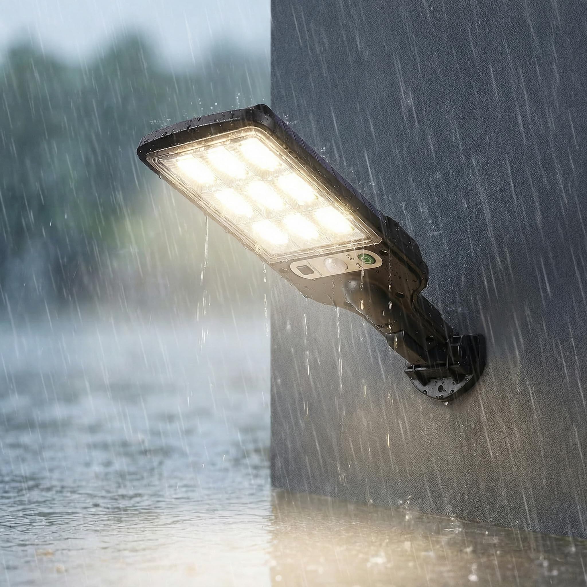 PLMOKJD outdoor solar flood light with motion sensor improves security after sunset.