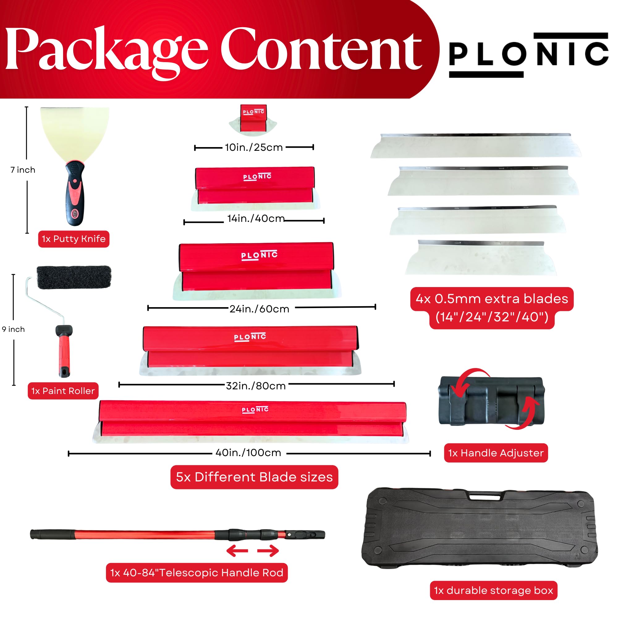 PLONIC 14-inch skimming blade for tight joints and fast drywall work.