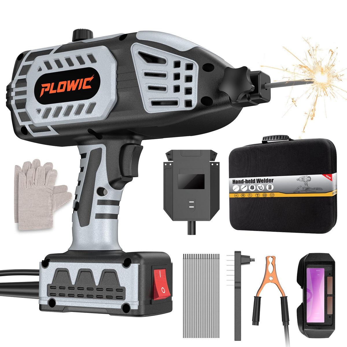 PLOWIC portable welding machine front view highlighting compact design for DIY projects