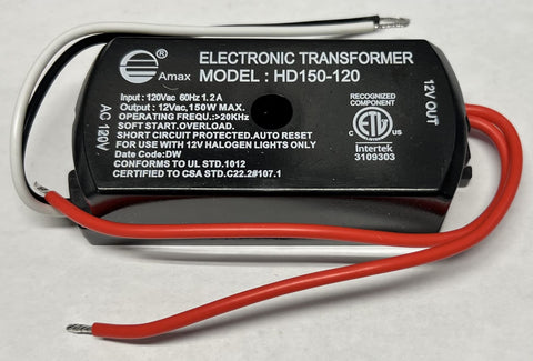 PLT BSET150 step-down transformer powering 12V halogen lamps for reliable indoor lighting.