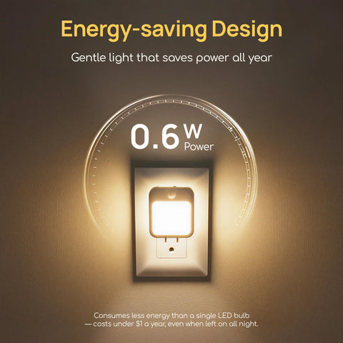 Plug-in night light plug-in design requires no batteries.