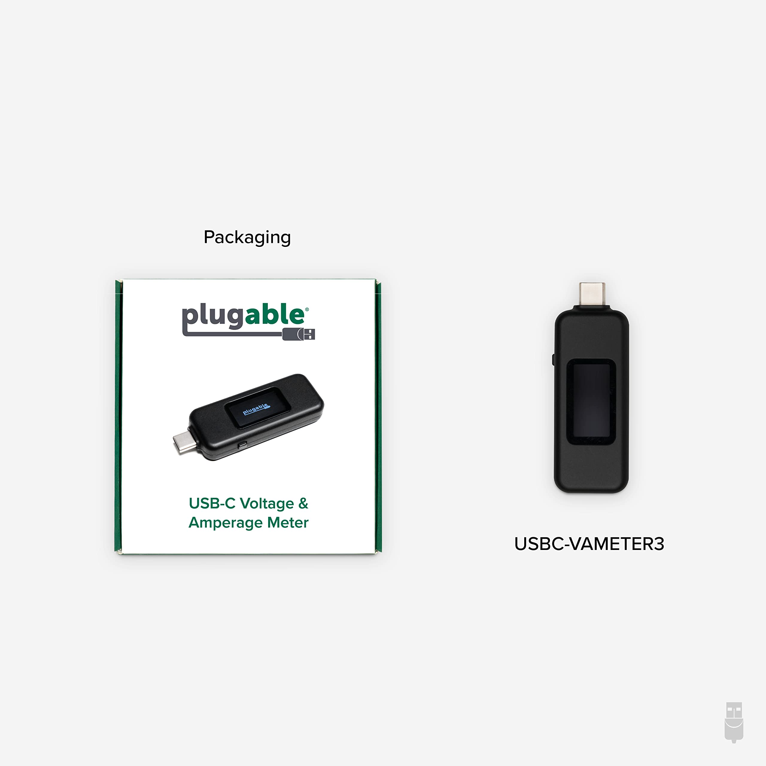 Compact, portable design of the Plugable USB C Power Meter for on‑the‑go testing