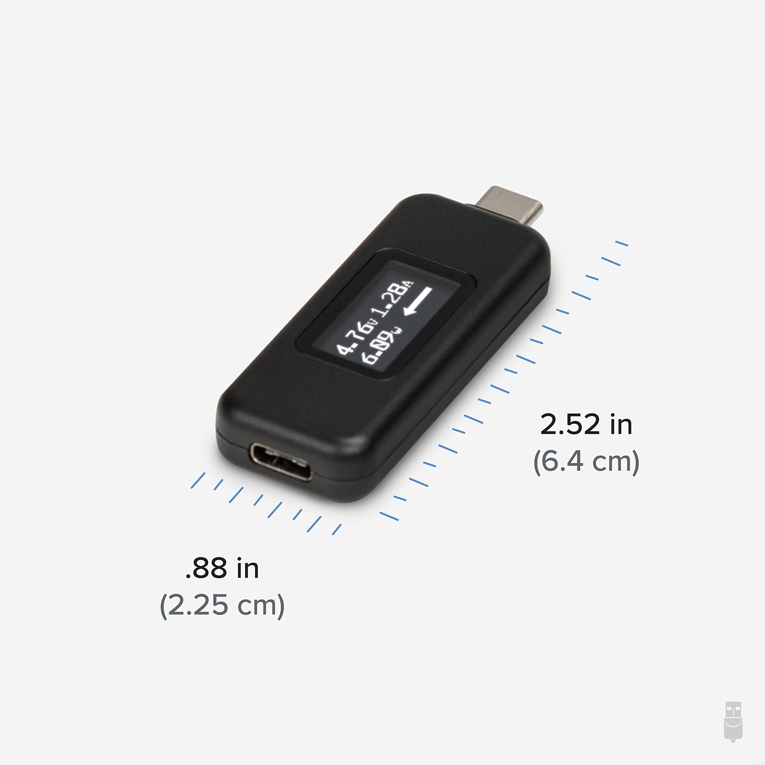 Plugable USB C Power Meter Tester compact design fits phones and tablets with cases