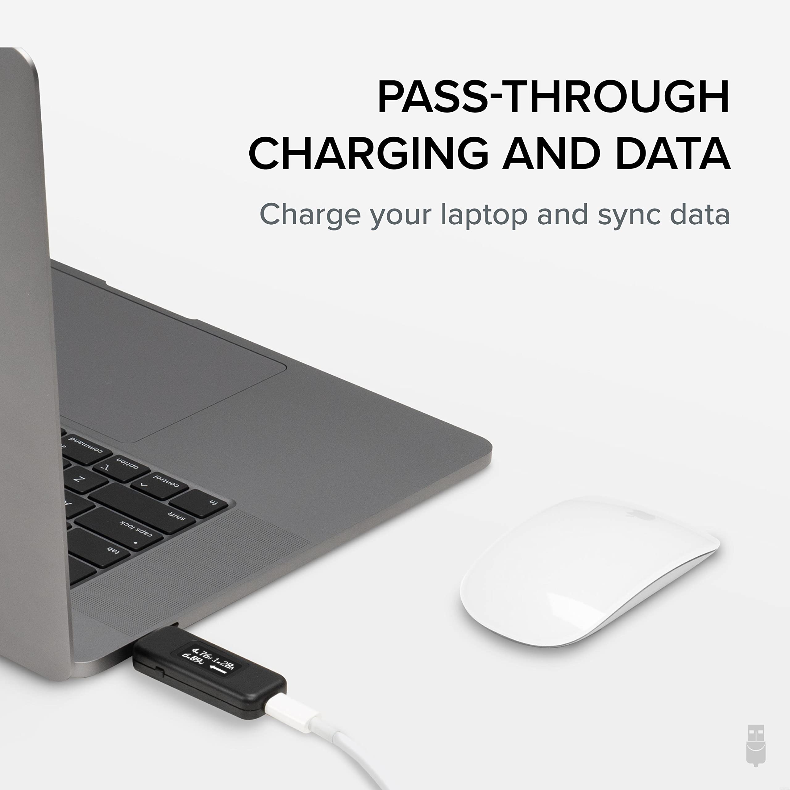 Plugable USB C Power Meter Tester data pass-through enables inline testing with docks