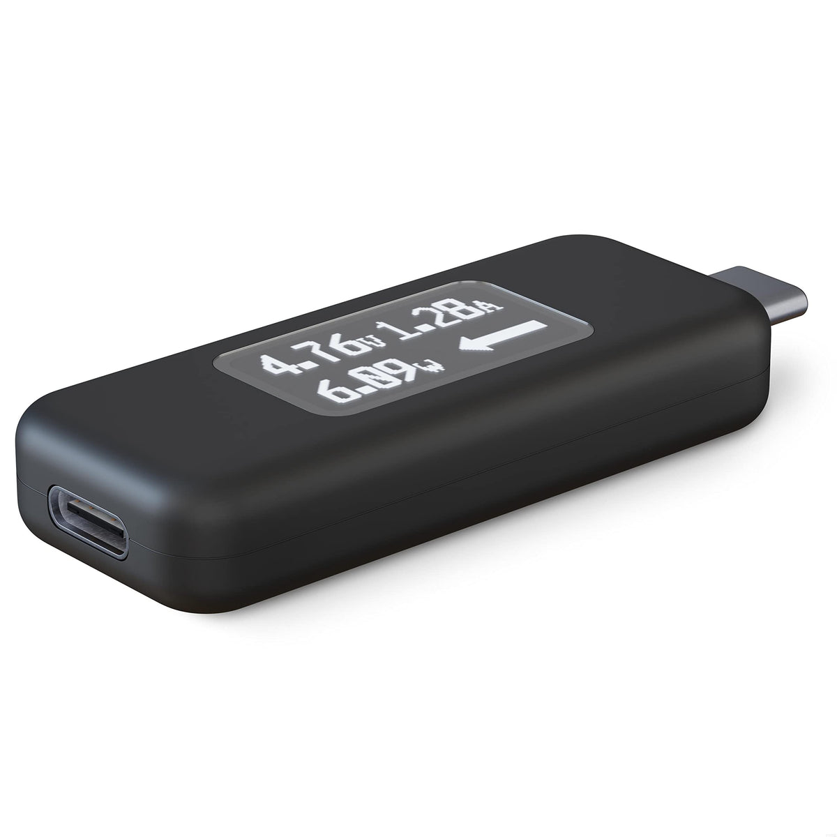 Plugable USB C Power Meter Tester display shows live voltage and current for quick checks