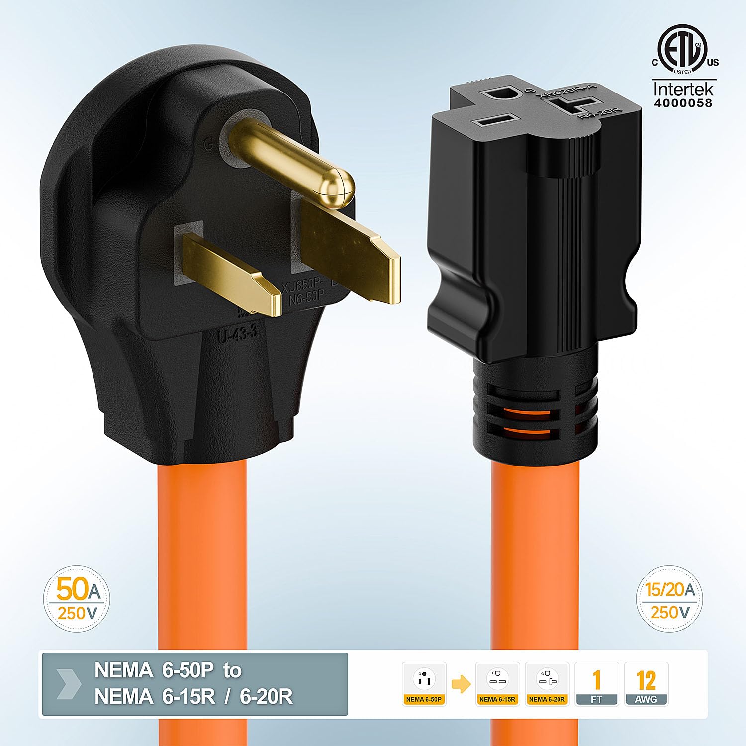 Plugrand 1.5 ft cord length shown ready for portable welders