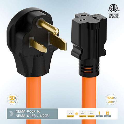 Plugrand 1.5 ft cord length shown ready for portable welders